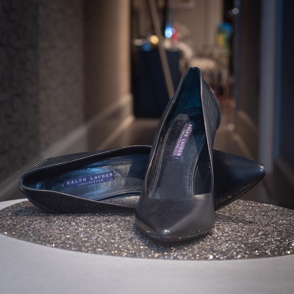 Vintage Ralph Lauren Black Leather Pumps / Vintage Designer  Ralph Lauren Black Pump